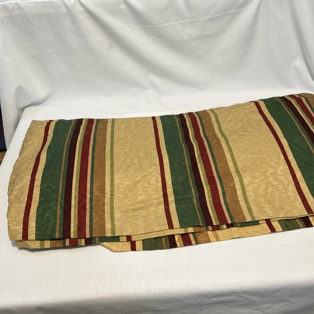 Custom Made Queen Bedskirt and 4 Shams Gold Green Red Stripe Tassel Fringe 1399